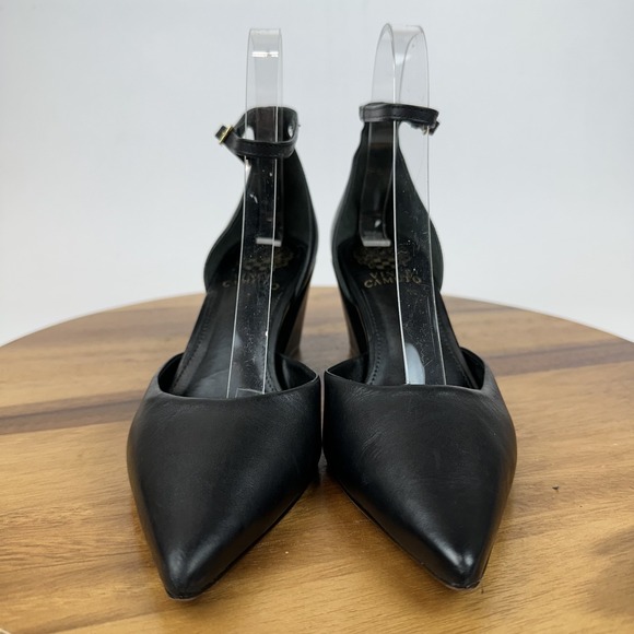 Womens Vince Camuto Sorenn Black Leather Ankle Strap d'Orsay Pumps Size 7 M GUC - Picture 3 of 8